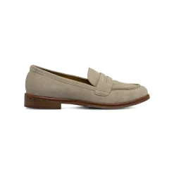 Mocassini Beige Donna effetto scamosciato con tacco Primopiano