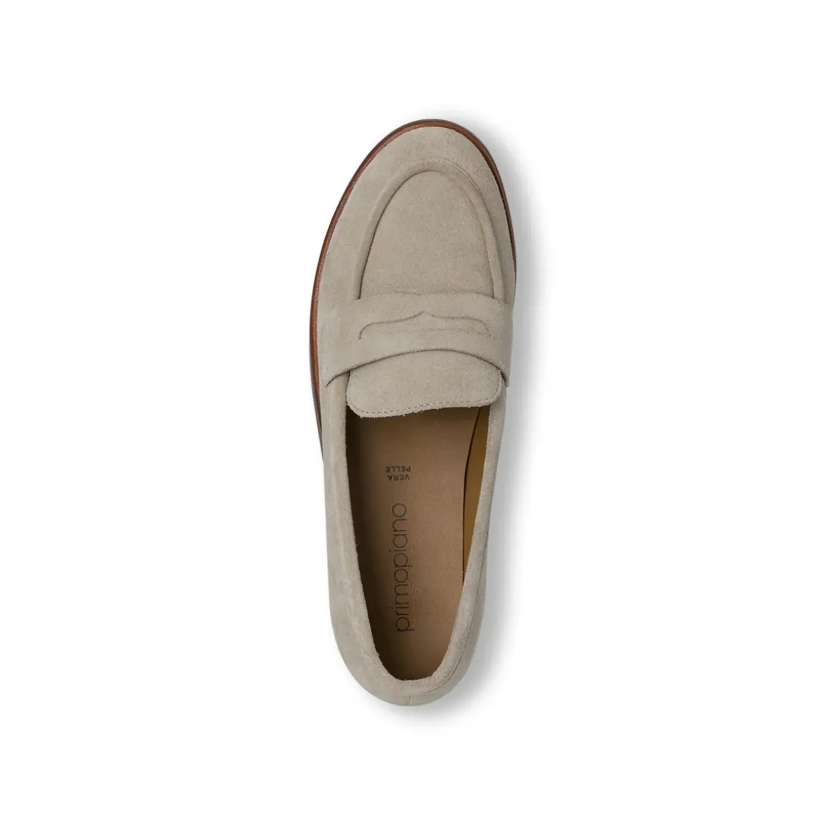 Mocassini Beige Donna effetto scamosciato con tacco Primopiano