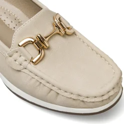 Mocassini comfort beige da Donna con zeppa e morsetto dorato P Soft