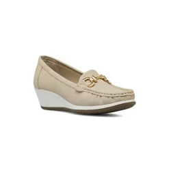 Mocassini comfort beige da Donna con zeppa e morsetto dorato P Soft