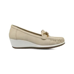 Mocassini comfort beige da Donna con zeppa e morsetto dorato P Soft