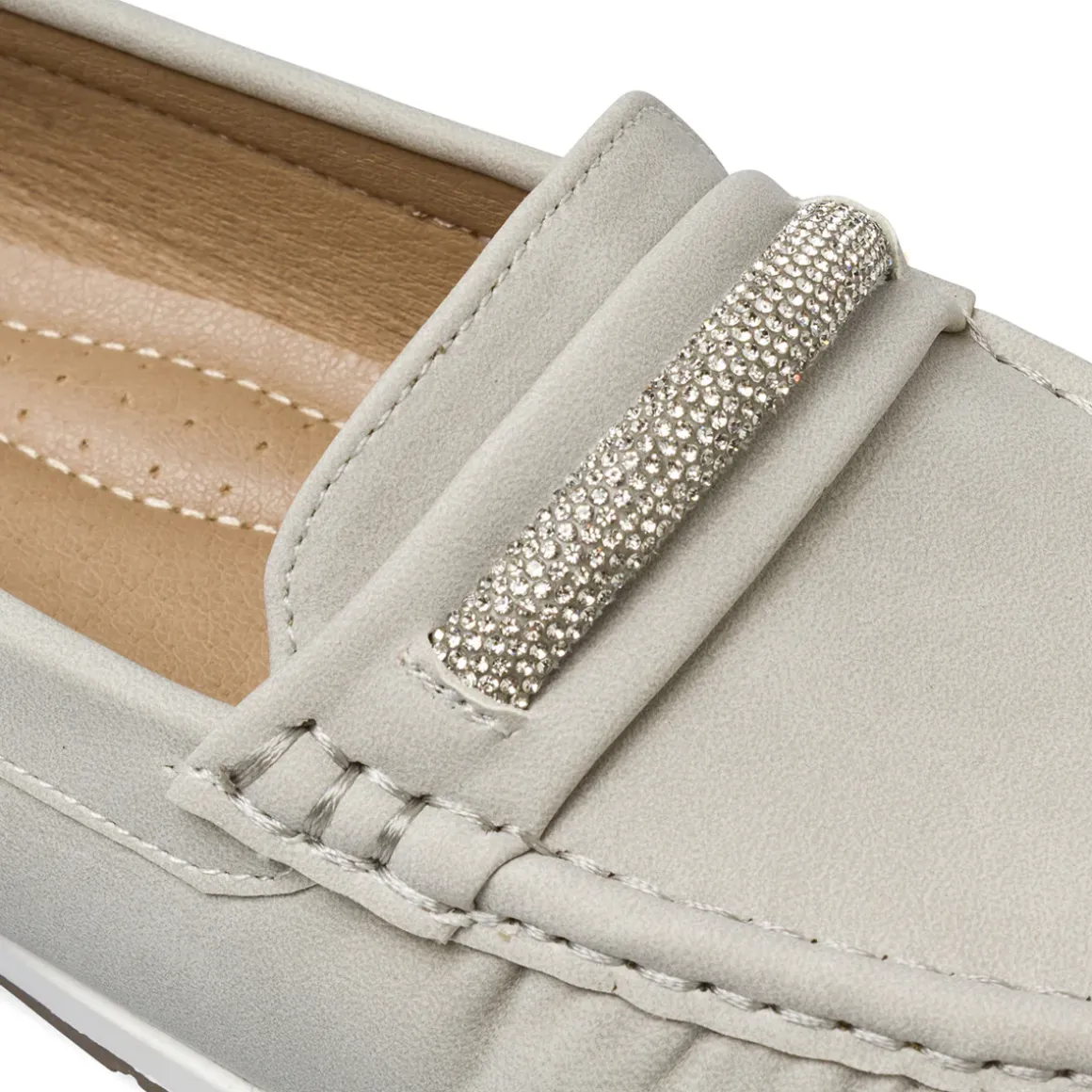 Mocassini comfort da donna grigi con fascia di strass P Soft