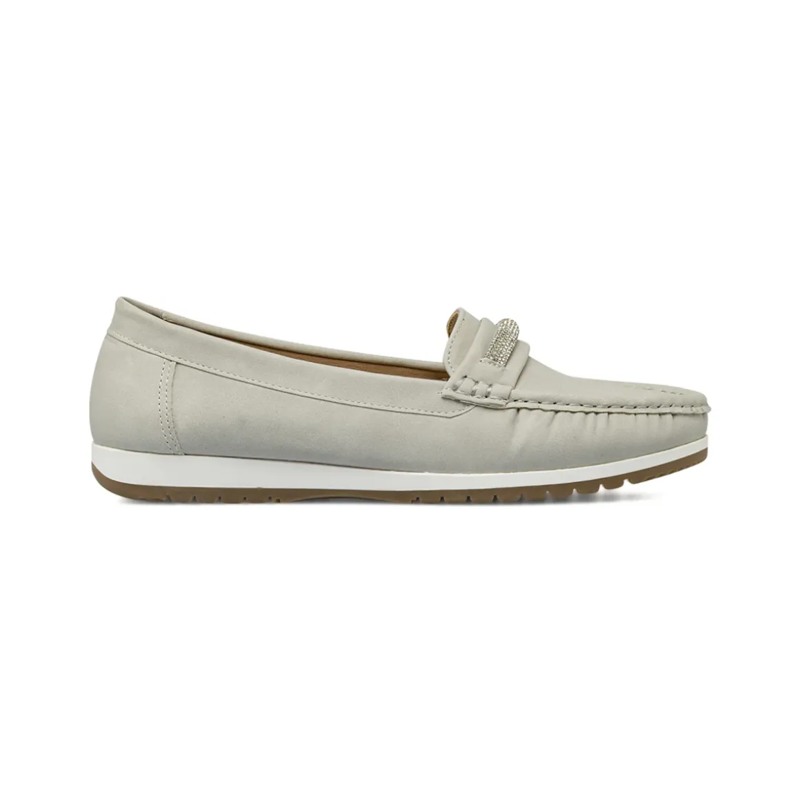 Mocassini comfort da donna grigi con fascia di strass P Soft
