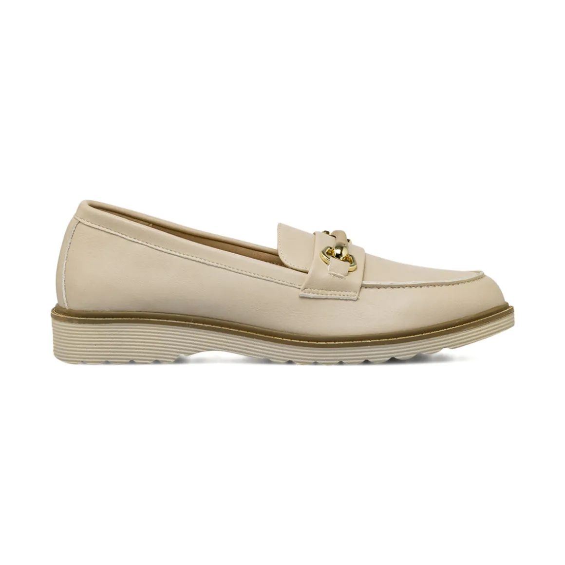 Mocassini da donna beige con raffinato morsetto dorato Lora Ferres