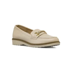 Mocassini da donna beige con raffinato morsetto dorato Lora Ferres
