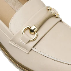 Mocassini da donna beige con raffinato morsetto dorato Lora Ferres