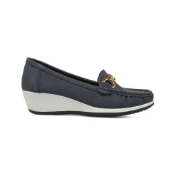 Mocassini da Donna blu con morsetto dorato e zeppa P Soft