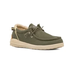 Mocassini d Uomo in tessuto verde militare con soletta in pelle Lumberjack