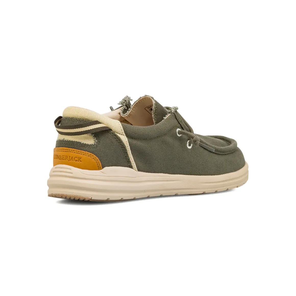 Mocassini d Uomo in tessuto verde militare con soletta in pelle Lumberjack