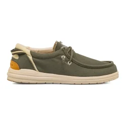 Mocassini d Uomo in tessuto verde militare con soletta in pelle Lumberjack