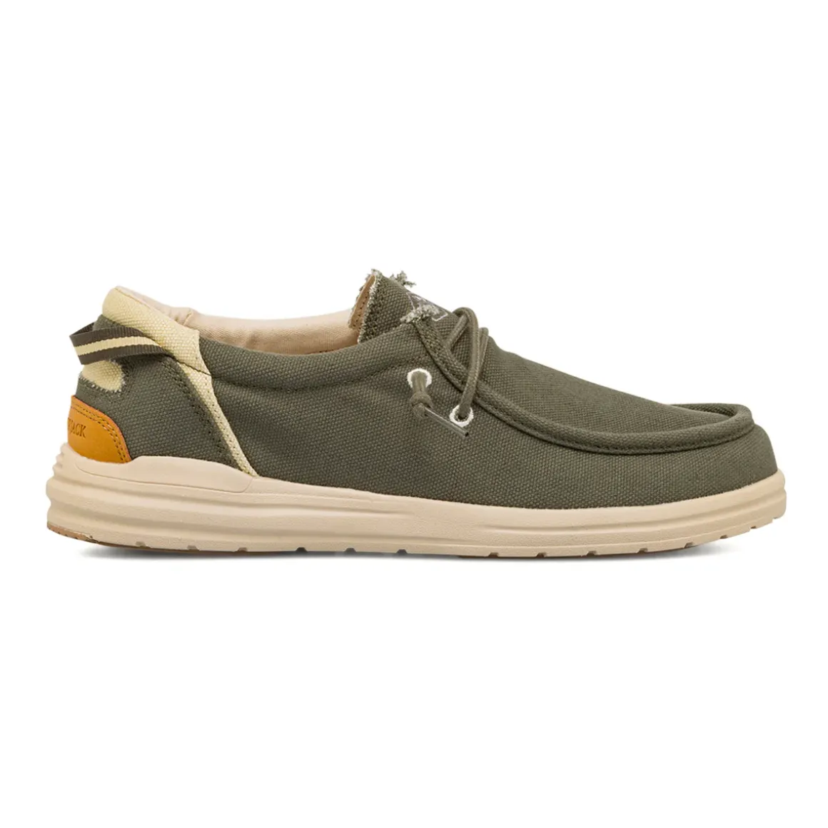 Mocassini d Uomo in tessuto verde militare con soletta in pelle Lumberjack