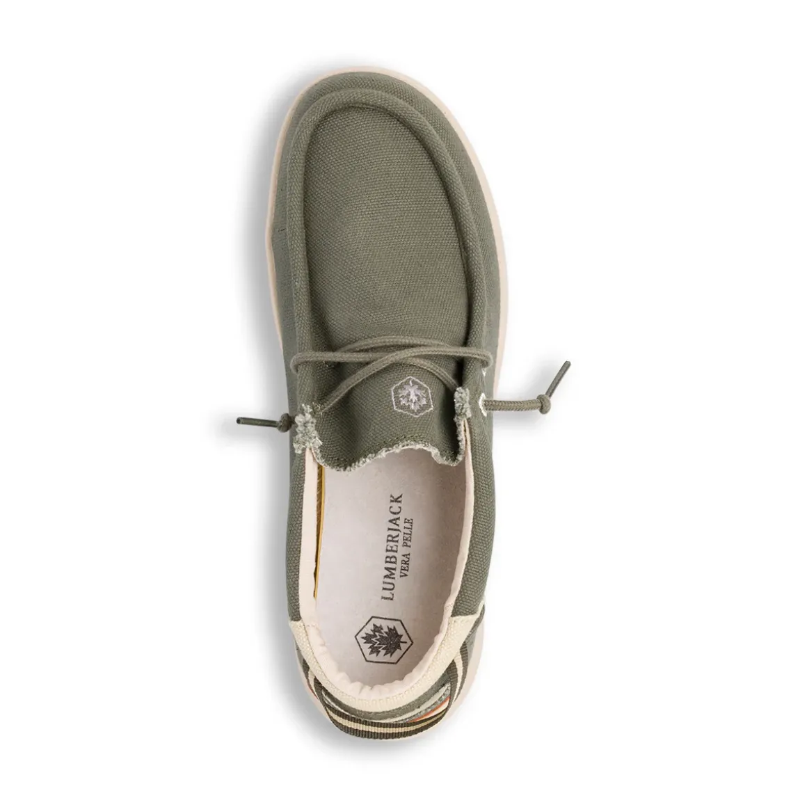 Mocassini d Uomo in tessuto verde militare con soletta in pelle Lumberjack