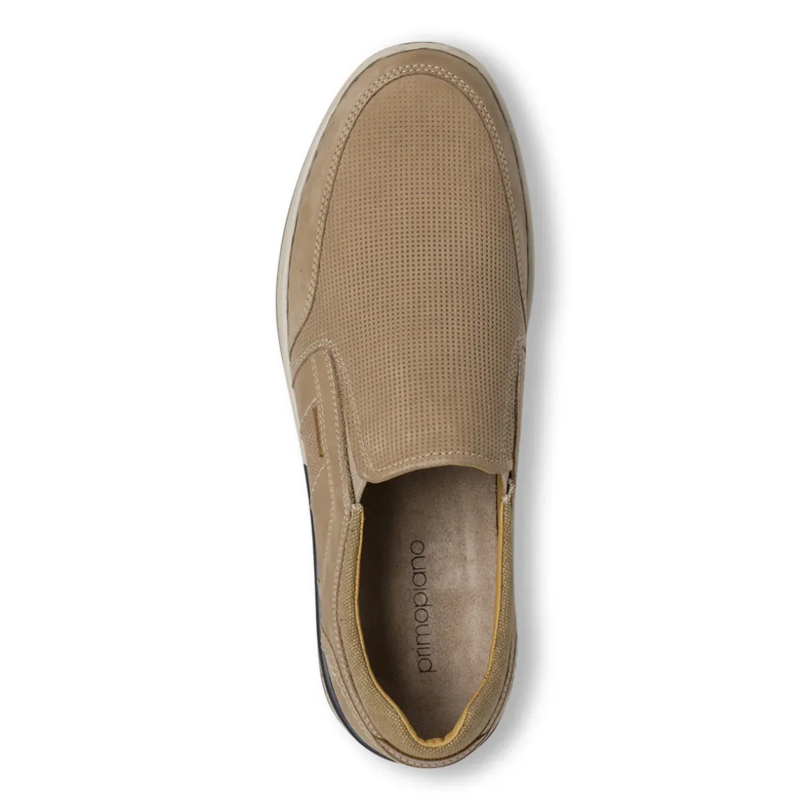 Mocassini estivi da Uomo beige effetto scamosciato in pelle Primopiano