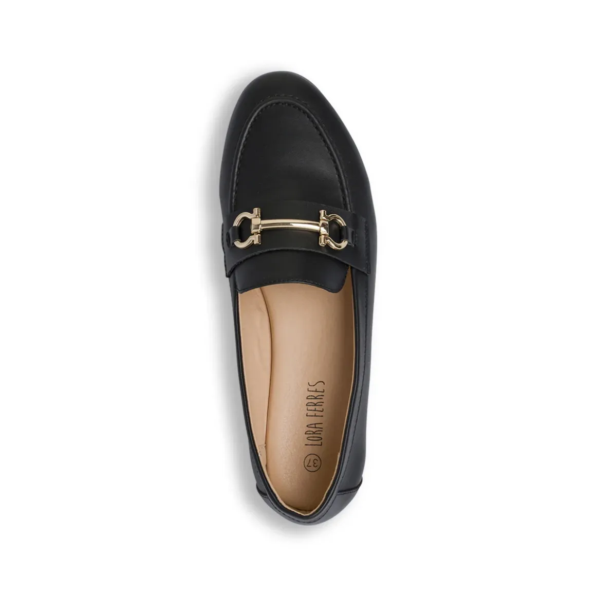 Mocassini loafer da donna neri Lora Ferres con morsetto dorato