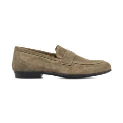 Mocassini loafer da Uomo taupe in pelle effetto scamosciato Primopiano