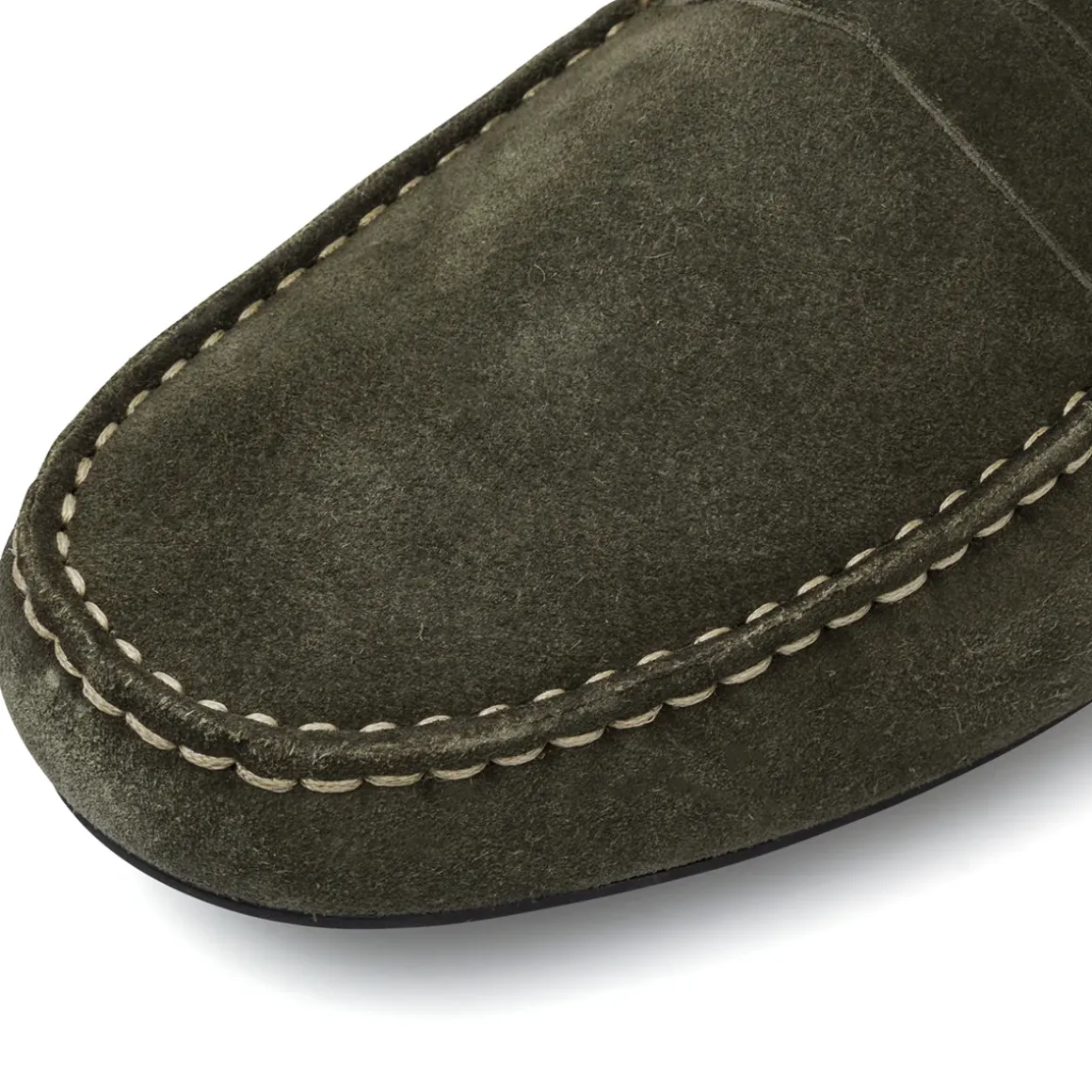 Mocassini loafer verdi da Uomo in pelle effetto scamosciato Primopiano