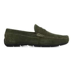 Mocassini loafer verdi da Uomo in pelle effetto scamosciato Primopiano