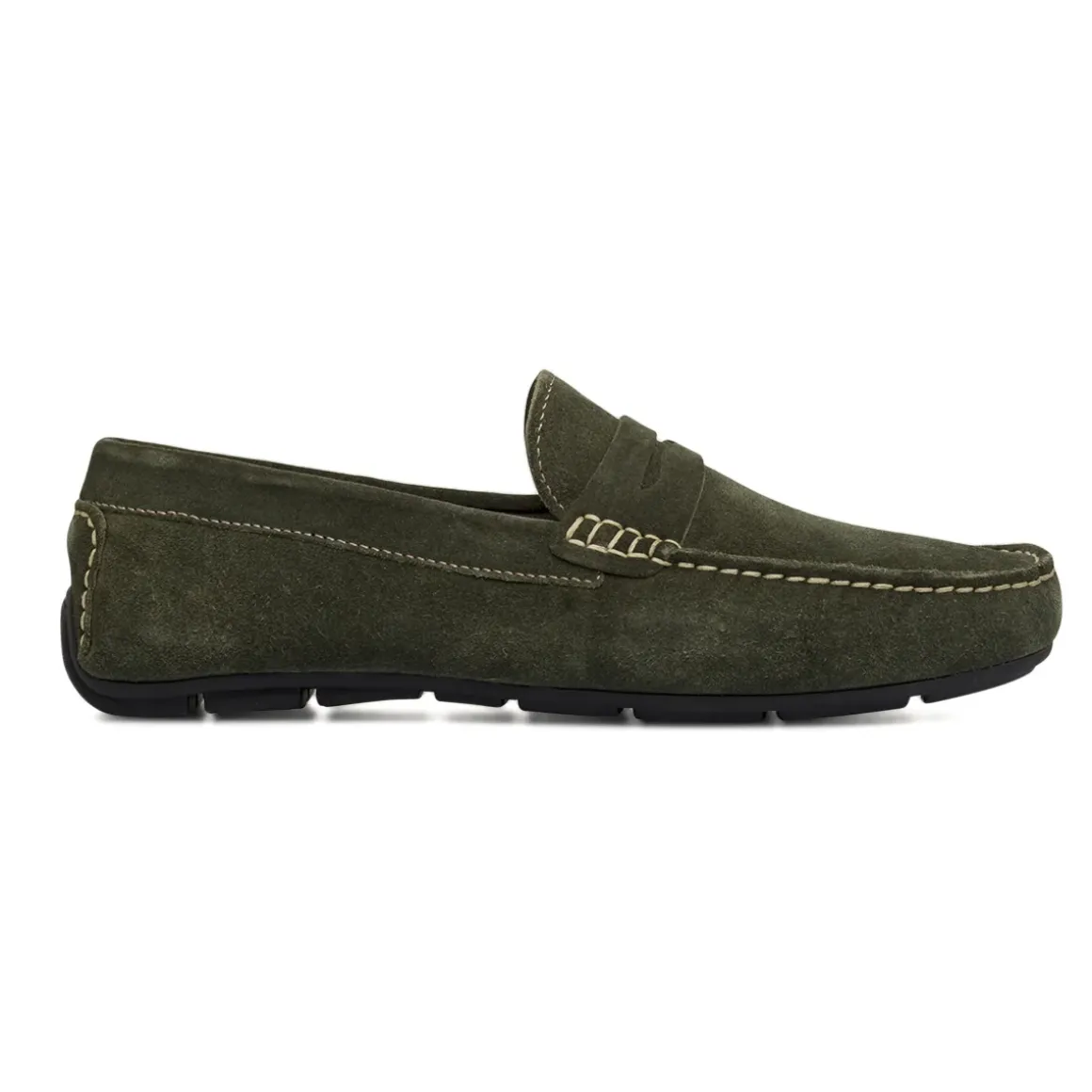 Mocassini loafer verdi da Uomo in pelle effetto scamosciato Primopiano