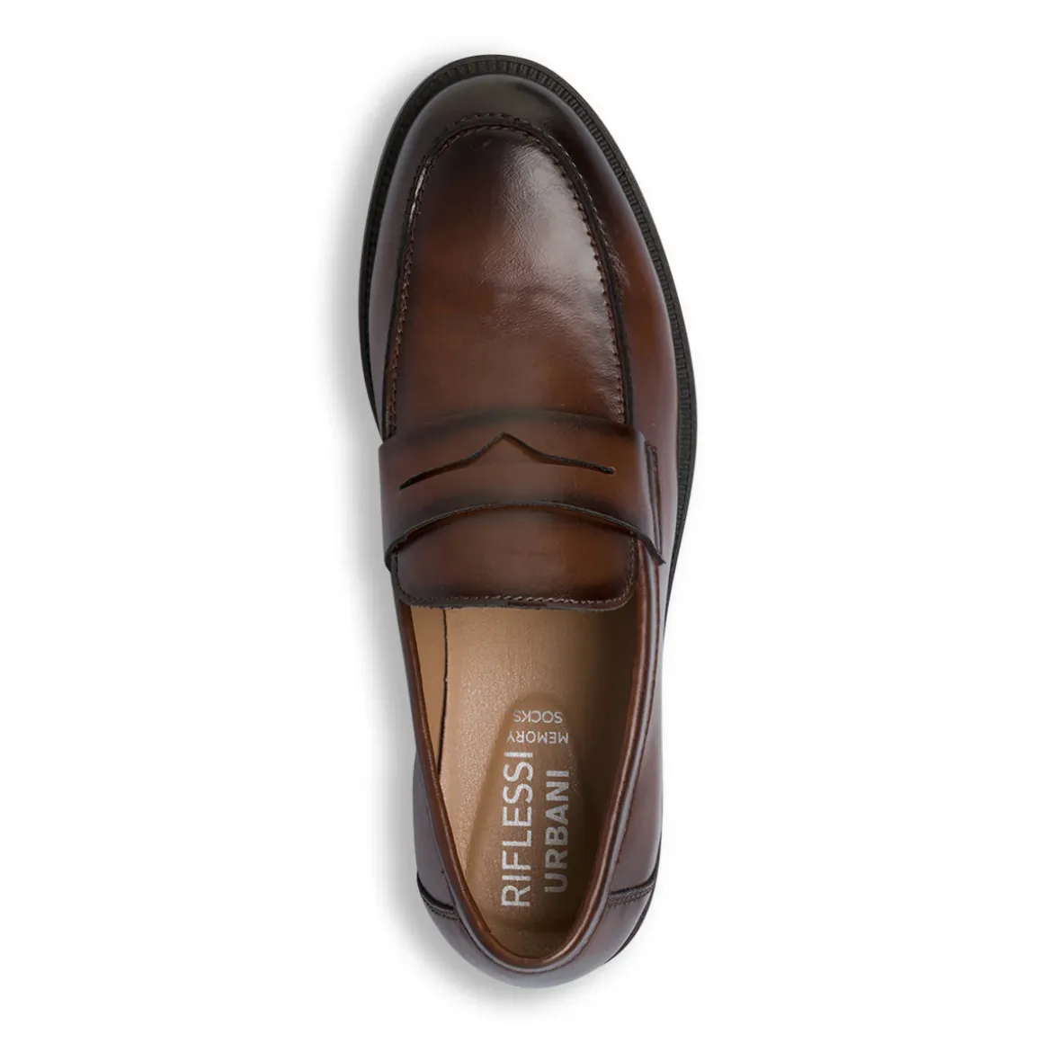 Mocassini Penny Loafer da uomo marroni con cuciture a vista Riflessi Urbani