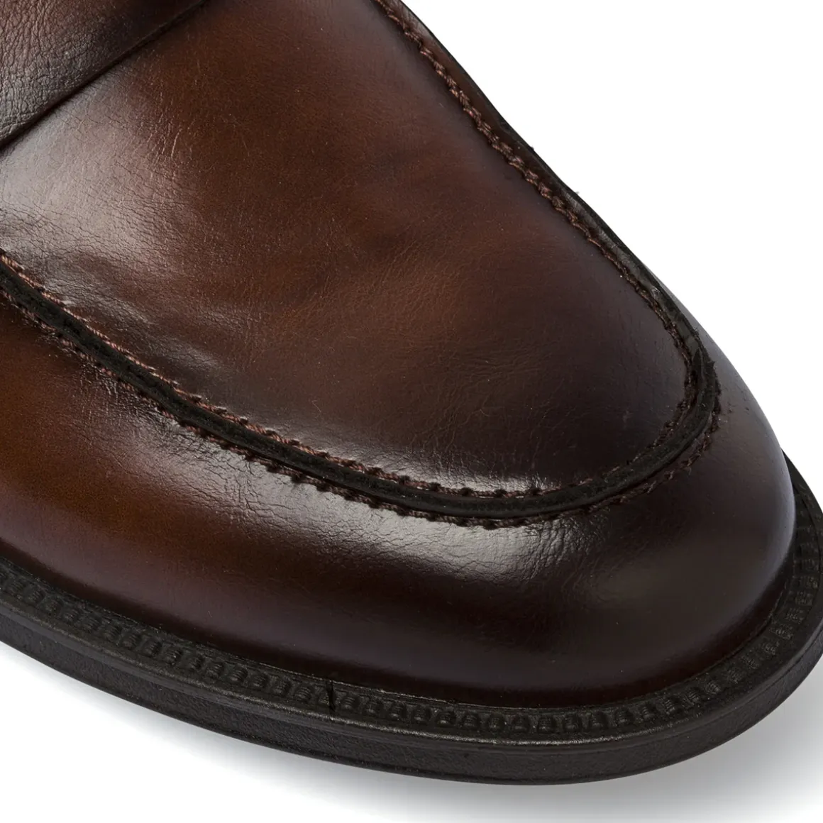 Mocassini Penny Loafer da uomo marroni con cuciture a vista Riflessi Urbani