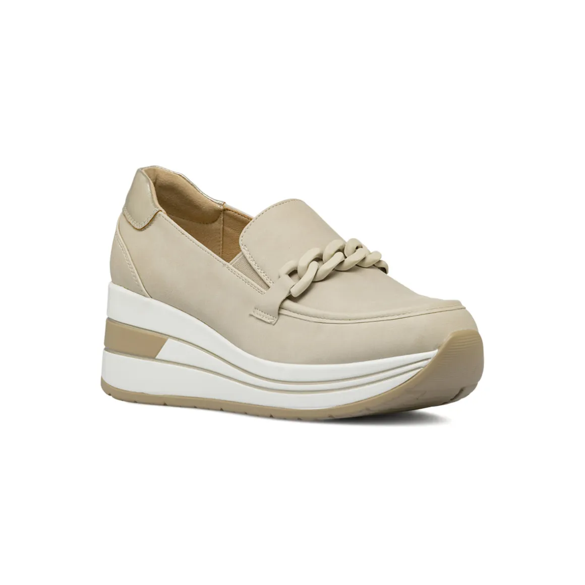 Mocassini Slip-on Beige da Donna effetto scamosciato con catena Lora Ferres