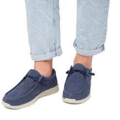 Mocassini Slip-on Blu navy in tessuto effetto Jeans da Uomo Jog