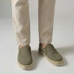Mocassini Uomo in tela khaki con suola effetto corda Riflessi Urbani