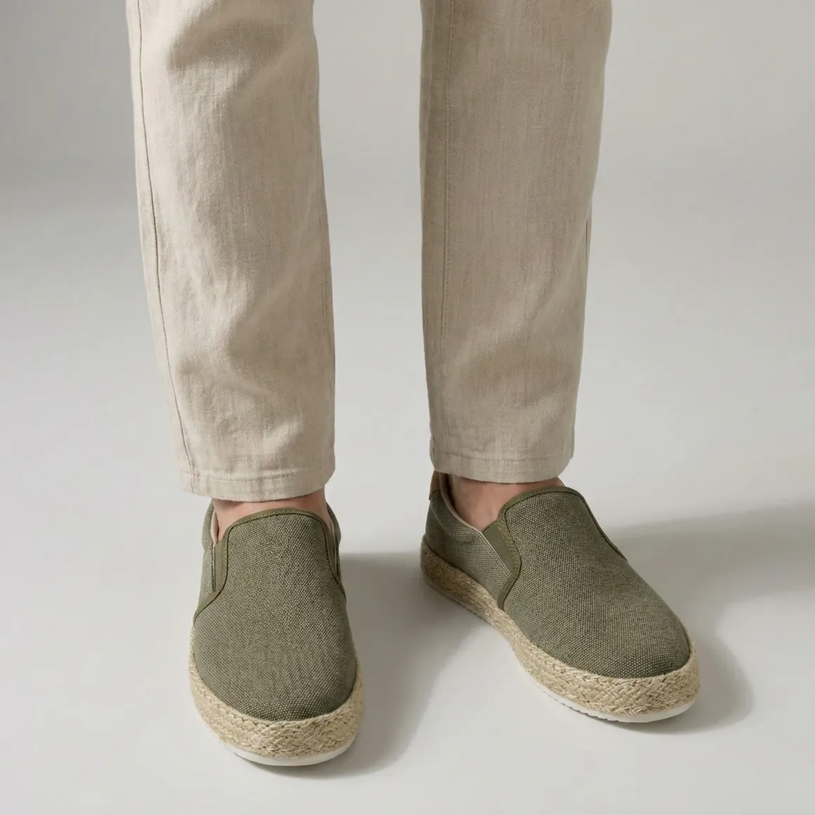 Mocassini Uomo in tela khaki con suola effetto corda Riflessi Urbani