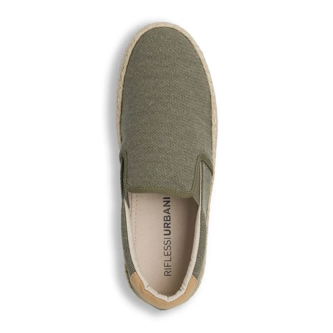 Mocassini Uomo in tela khaki con suola effetto corda Riflessi Urbani