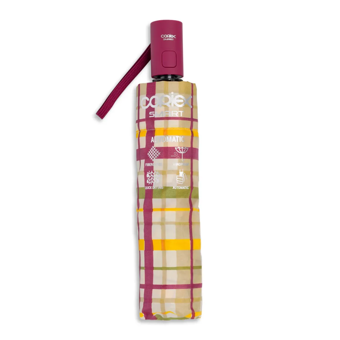 Ombrello automatico beige a quadri Unisex Coriex Smart