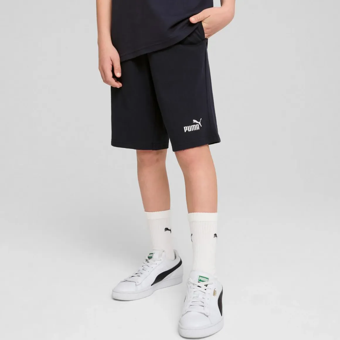 Pantaloncini da bambino e ragazzo neri con vita elasticizzata Puma