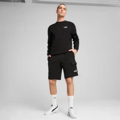 Pantaloncini Shorts Cargo neri da Uomo con logo e tasche Puma ESS 1
