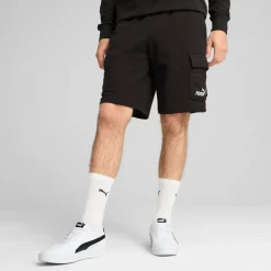 Pantaloncini Shorts Cargo neri da Uomo con logo e tasche Puma ESS 1