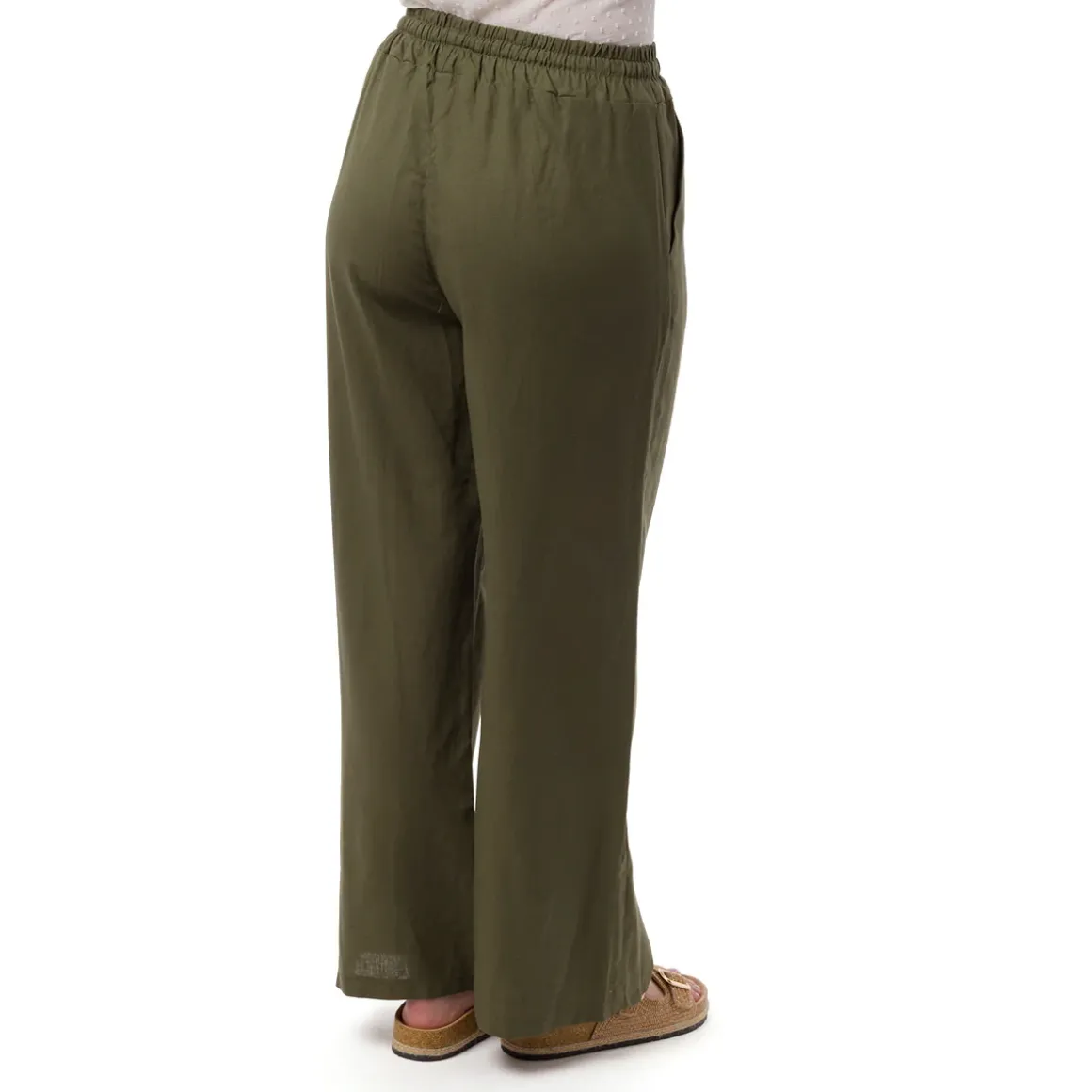 Pantaloni a Campana Verdi da Donna in Misto Lino con Coulisse Swish Jeans