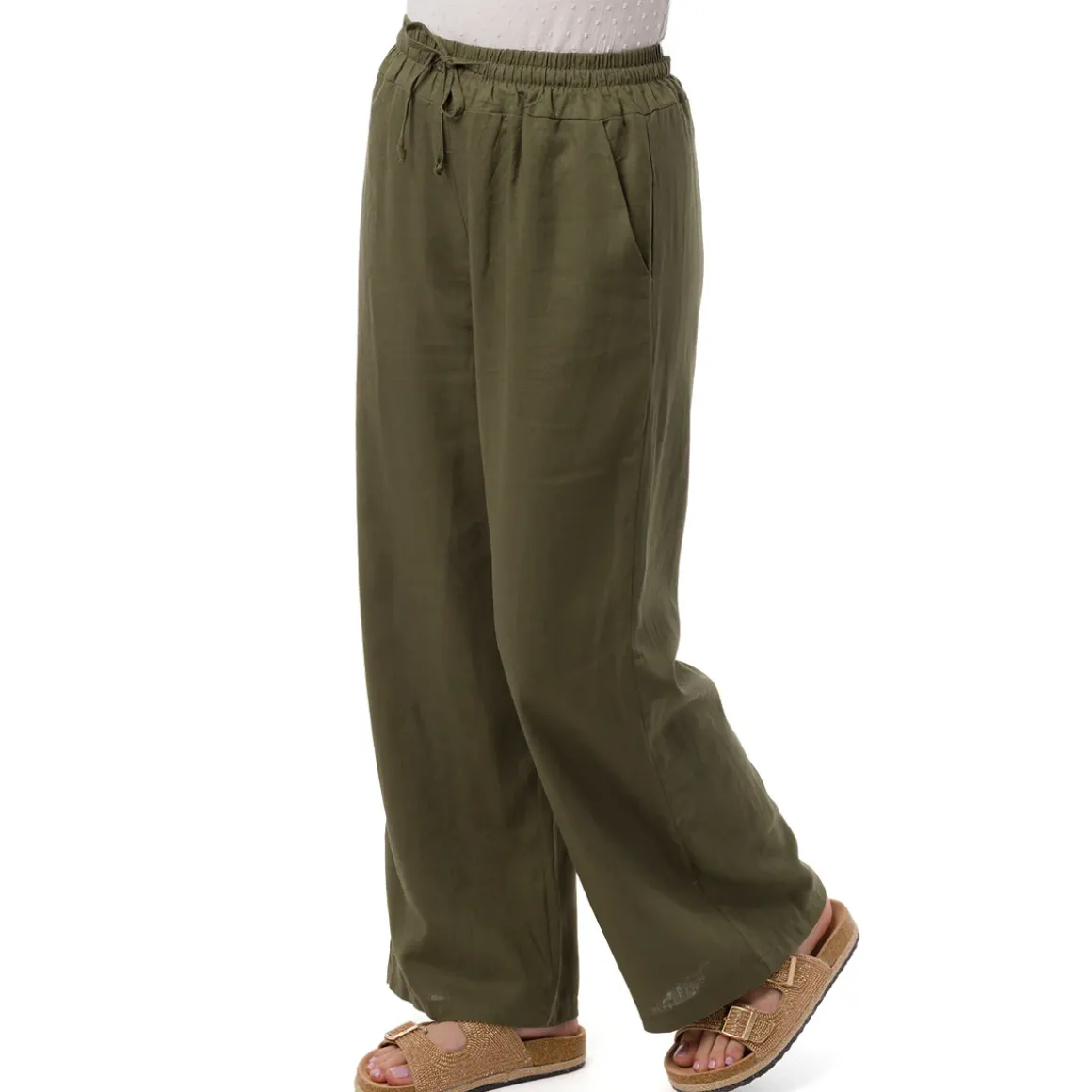 Pantaloni a Campana Verdi da Donna in Misto Lino con Coulisse Swish Jeans