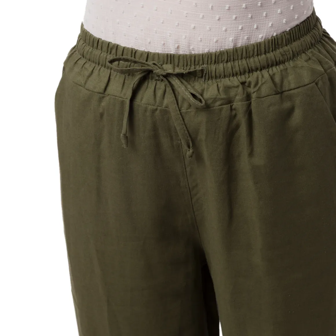 Pantaloni a Campana Verdi da Donna in Misto Lino con Coulisse Swish Jeans
