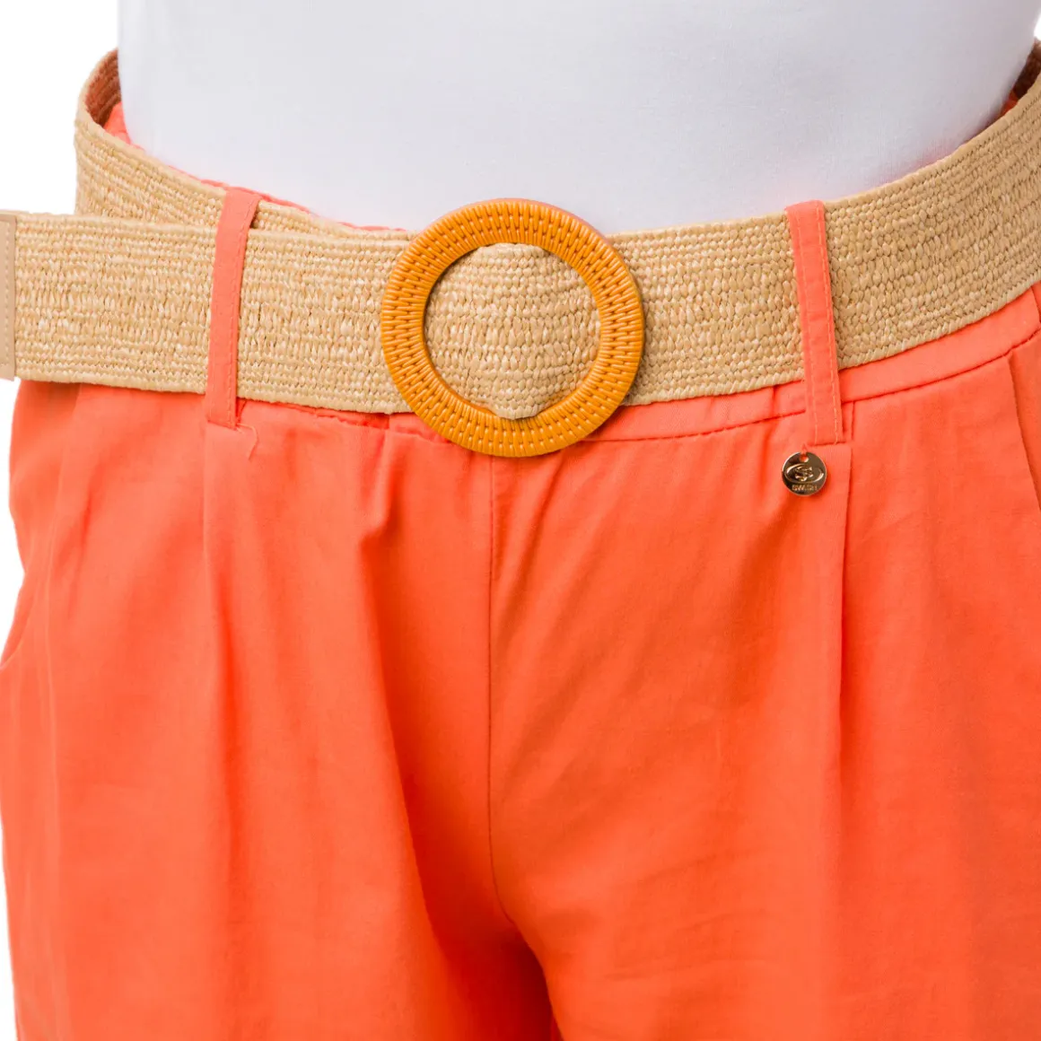 Pantaloni arancioni da Donna in cotone con cintura effetto rafia Swish Jeans