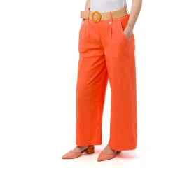 Pantaloni arancioni da Donna in cotone con cintura effetto rafia Swish Jeans