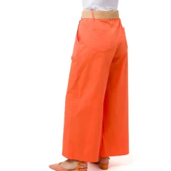 Pantaloni arancioni da Donna in cotone con cintura effetto rafia Swish Jeans