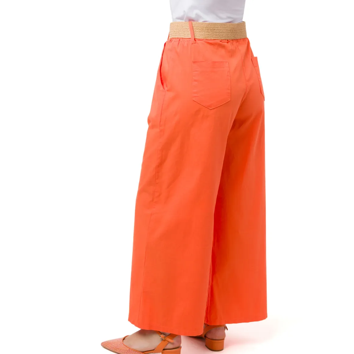 Pantaloni arancioni da Donna in cotone con cintura effetto rafia Swish Jeans
