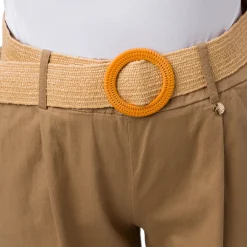 Pantaloni beige da Donna in cotone con cintura effetto rafia Swish Jeans