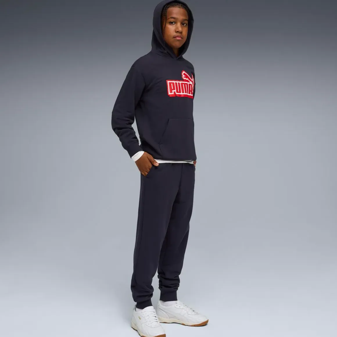 Pantaloni da bambino e ragazzo blu Puma con logo
