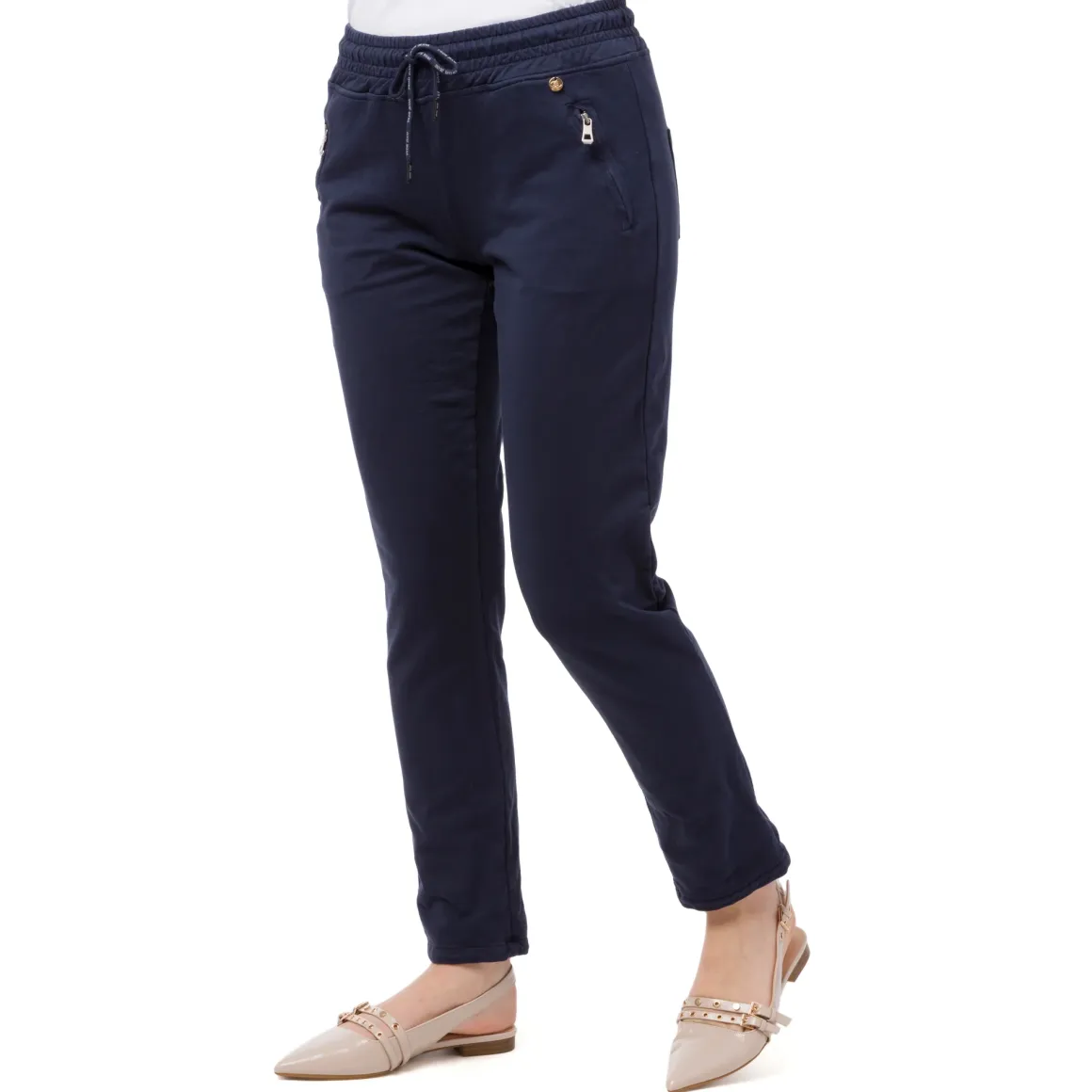 Pantaloni elasticizzati in felpa blu scuro da Donna con tasche Swish Jeans
