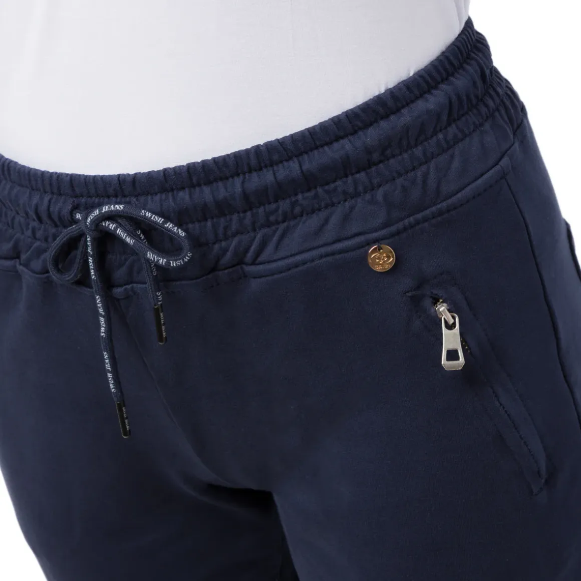 Pantaloni elasticizzati in felpa blu scuro da Donna con tasche Swish Jeans