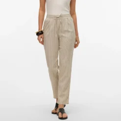 Pantaloni leggeri casual beige da Donna a righe Vero Moda