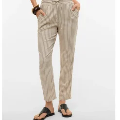Pantaloni leggeri casual beige da Donna a righe Vero Moda