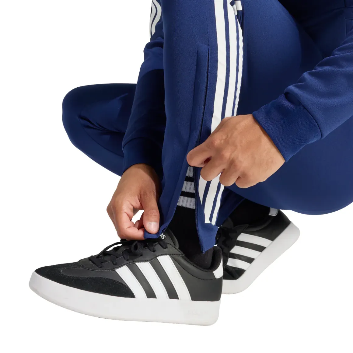 Pantaloni sportivi blu Uomo con strisce bianche e zip adidas