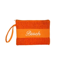 Pochette Arancione da Donna con Trama a Rete effetto rafia Camomilla Milano