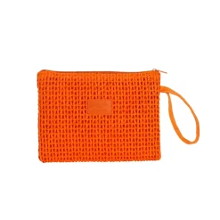 Pochette Arancione da Donna con Trama a Rete effetto rafia Camomilla Milano