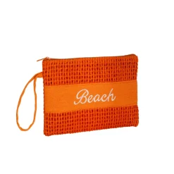 Pochette Arancione da Donna con Trama a Rete effetto rafia Camomilla Milano